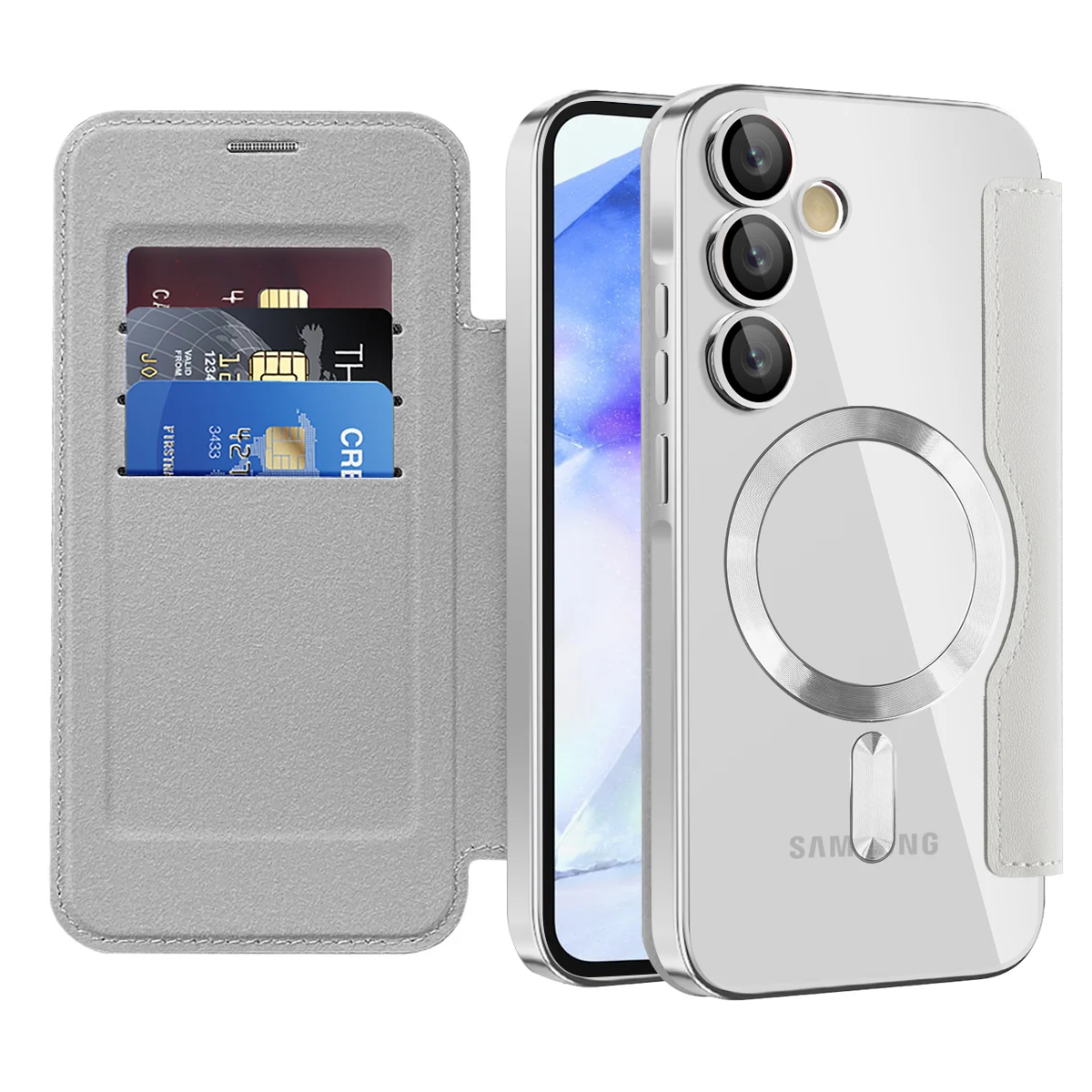 Electroplated Flip Leather Card Case with MagSafe Wireless Charging Protection