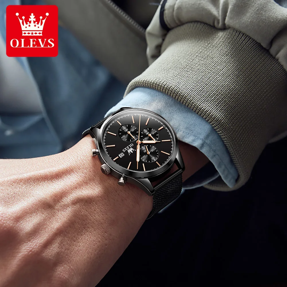 OLEVS 2881 Quartz Mens Watches Top Brand Luxury Original Fashion Casual Design Stainless Steel Mesh Band Waterproof Wristwatch