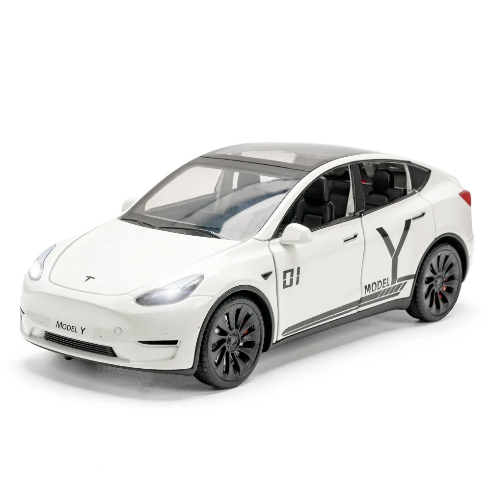 1:24 Tesla Model Y Model 3 Roadster Alloy Model Car Diecasts Metal Casting Sound and Light Car For Children Vehicle Toys 1 32 toy car metal toy alloy car diecasts