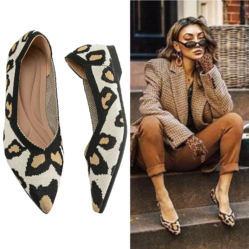 2022 New Spring Autumn Flat Shoes Fashion Leisure Women's Flat Shoes Pointed Knitting Elastic Comfortable Ballet Shoes Female