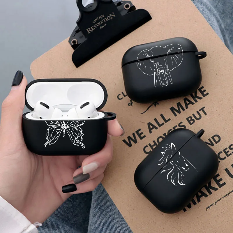 Animal Elephant Butterfly Black Airpod Custodie Air Pro 3 Per Airpods Pro 2 3Rd Pods Gen Airpord Cover Horse Simple Line Art Case