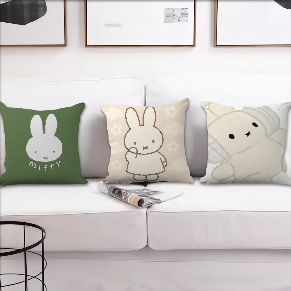 M-Miffy Kawaii 쿠션 커버 베개 인쇄용 소파 장식 홈 카룸 커피 숍 사무실 북유럽 단순성