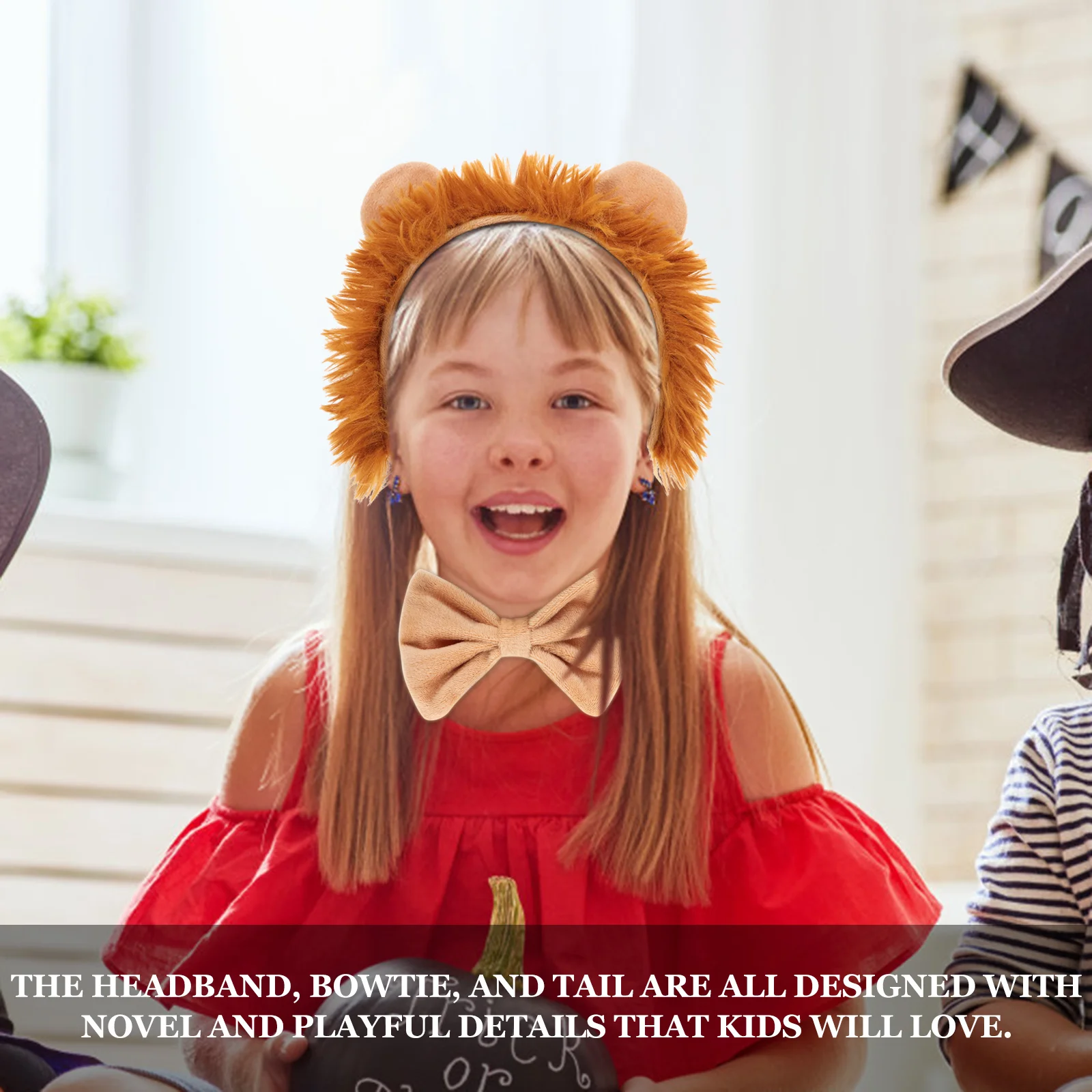 Children's Performance Lion Headband Set Plush Bow Tie Halloween Costumes Accessories Animal Tails Fabric Cosplay Ears Newborn 2