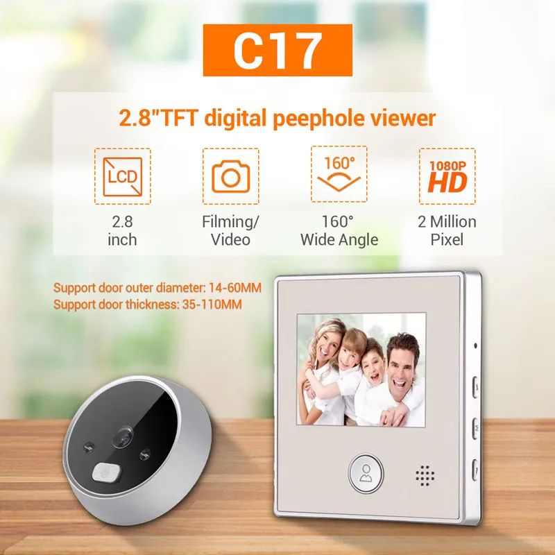 

Mini 2.8 inch video doorbell smart video peephole digital door security camera infrared night vision intercom doorbell viewer