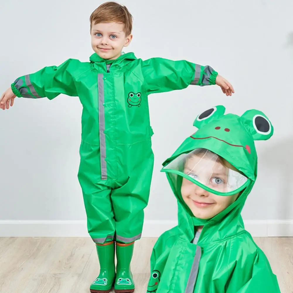 Unisex Kids 3D Cartoon Animal Reflective Strip Hooded Raincoat Poncho Coverall raincoat poncho