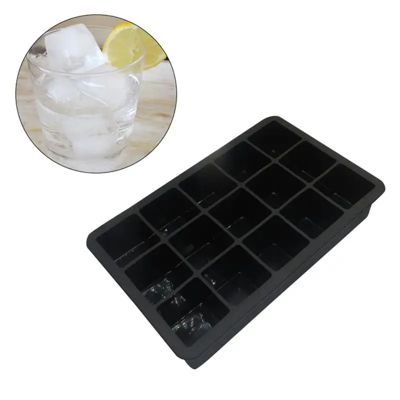 

Black Grade Silicone 15-grid Cube Jumbo Ice Square Tray Mold Mould Non-toxic Durable Bar Pub Wine Blocks Maker