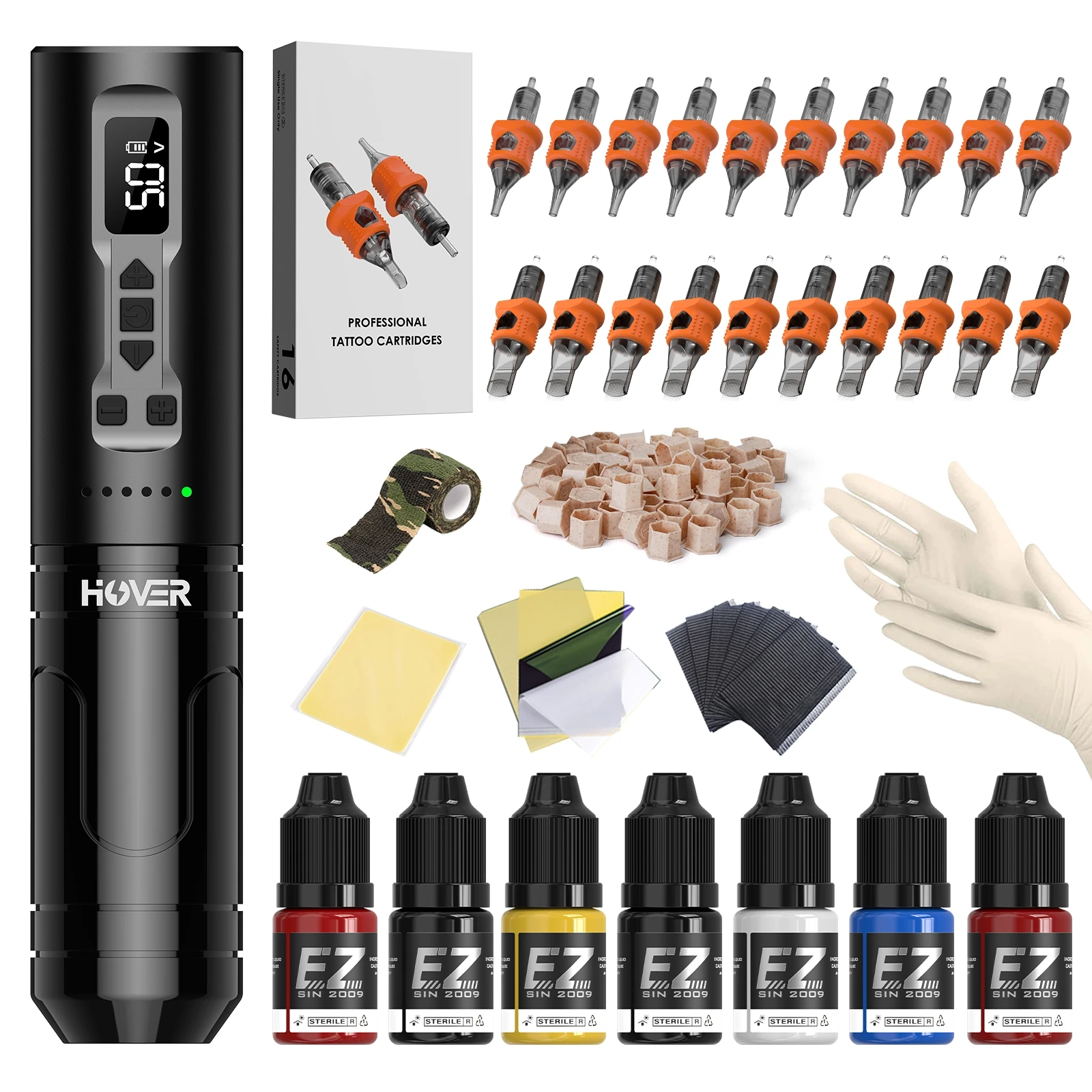 INKIN HOVER Wireless Cartridge Tattoo Machine Pen Kits Battery Power Swiss Motor Complete Tattoo Kits Cartridge Needles tattoo supplies tattoo kit tattoo needles