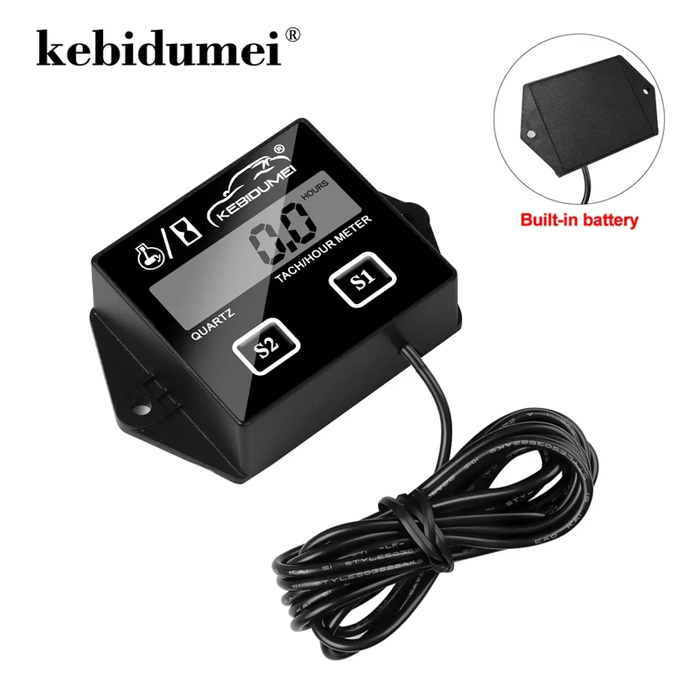 Engine Tachometer Kebidumei Digital Engine RPM Gauge Tach Hour Meter Tachometer Inductive for Gasoline Motorcycle Marine chainsaw pit bike Boat