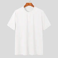 Vêtements d'été pour hommes, t-shirt de luxe léger, loisirs, manches longues, col rond, drapé, couleur unie, chemise ample, basique, tricot populaire 5