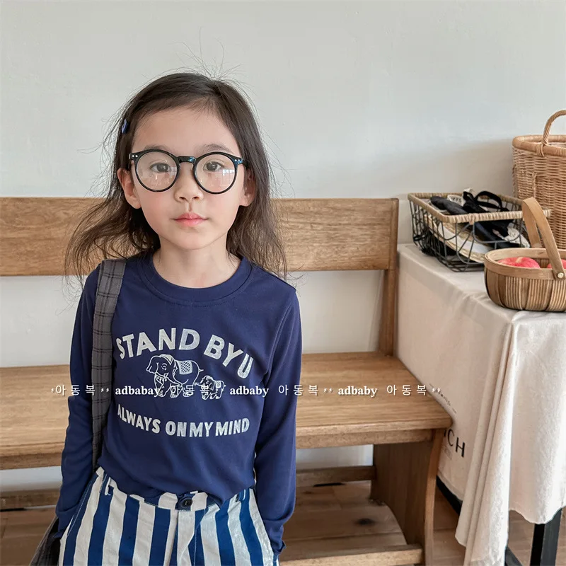 

2024 Spring New Children Long Sleeve T Shirts Boys Girls Cotton Casual Tees Toddler Letter Print Bottoming Tops Kids Clothes