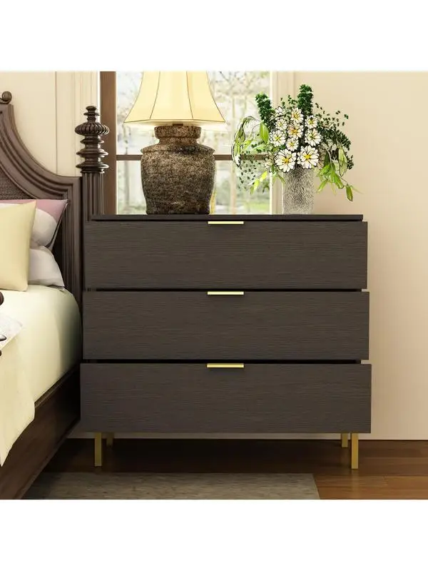 

Nightstands with 3 Drawers Bedside Table 3 Drawer Dresser, Large Nightstand with Gold Metal Legs for Bedroom