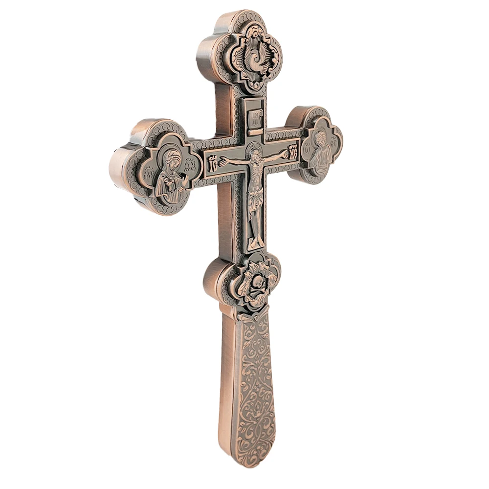 Orthodox Hand-Held Jesus Cross – 8.5" Gilded Zinc Alloy 5