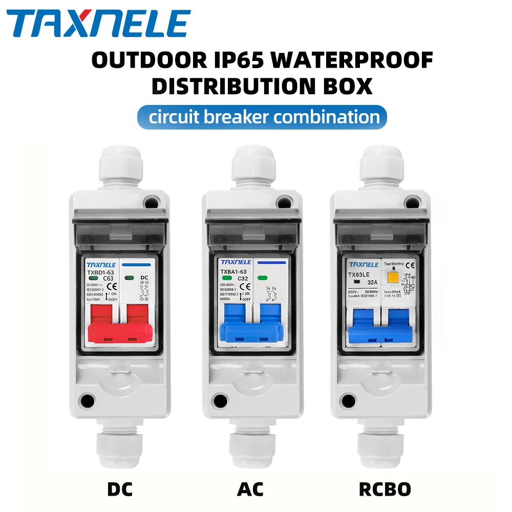 HT IP65 Outdoor Waterproof Electrical Distribution Box AC DC Solar Circuit Breaker MCB 63A RCBO  PC Plastic Junction Wire Box