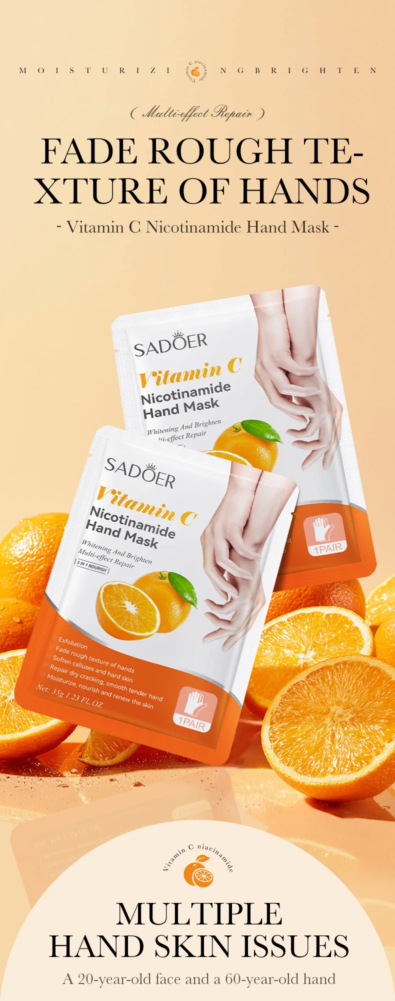 6 Pairs SADOER Fruit Hand Mask Avocado Honey Peach Papaya Cherry Strawberry Vitamin C Moisturizing Masks For Hands Skin Care