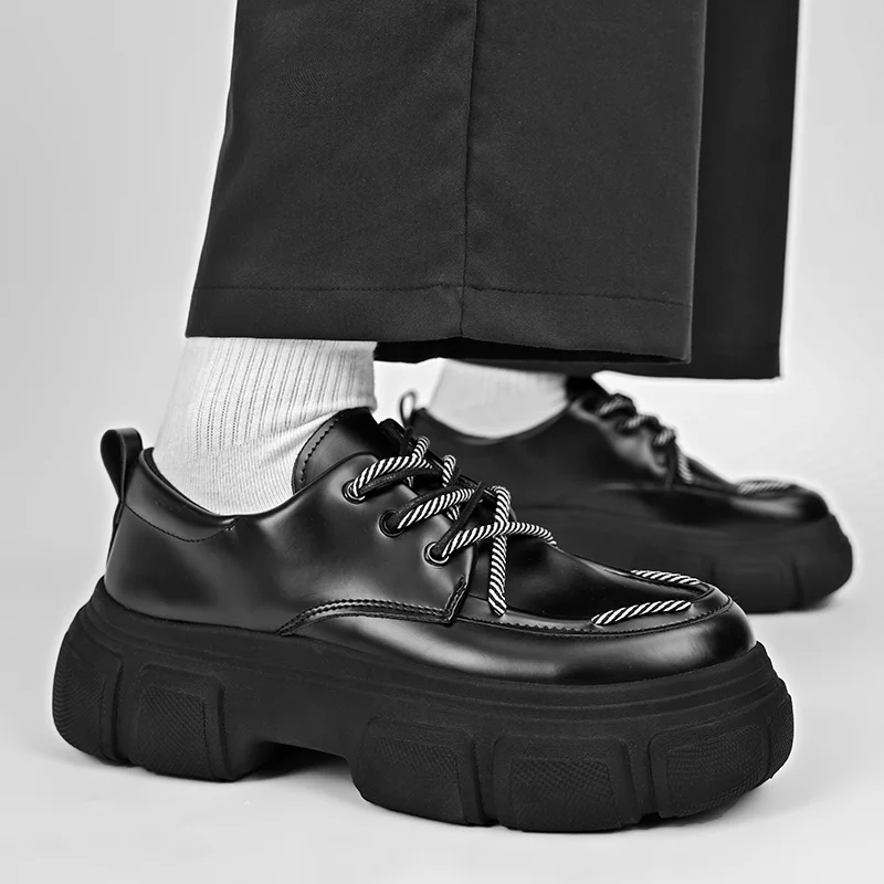 Men Platform Shoes Casual Business Leather Shoes Flats Sneakers Personalized Design Thick Sole British