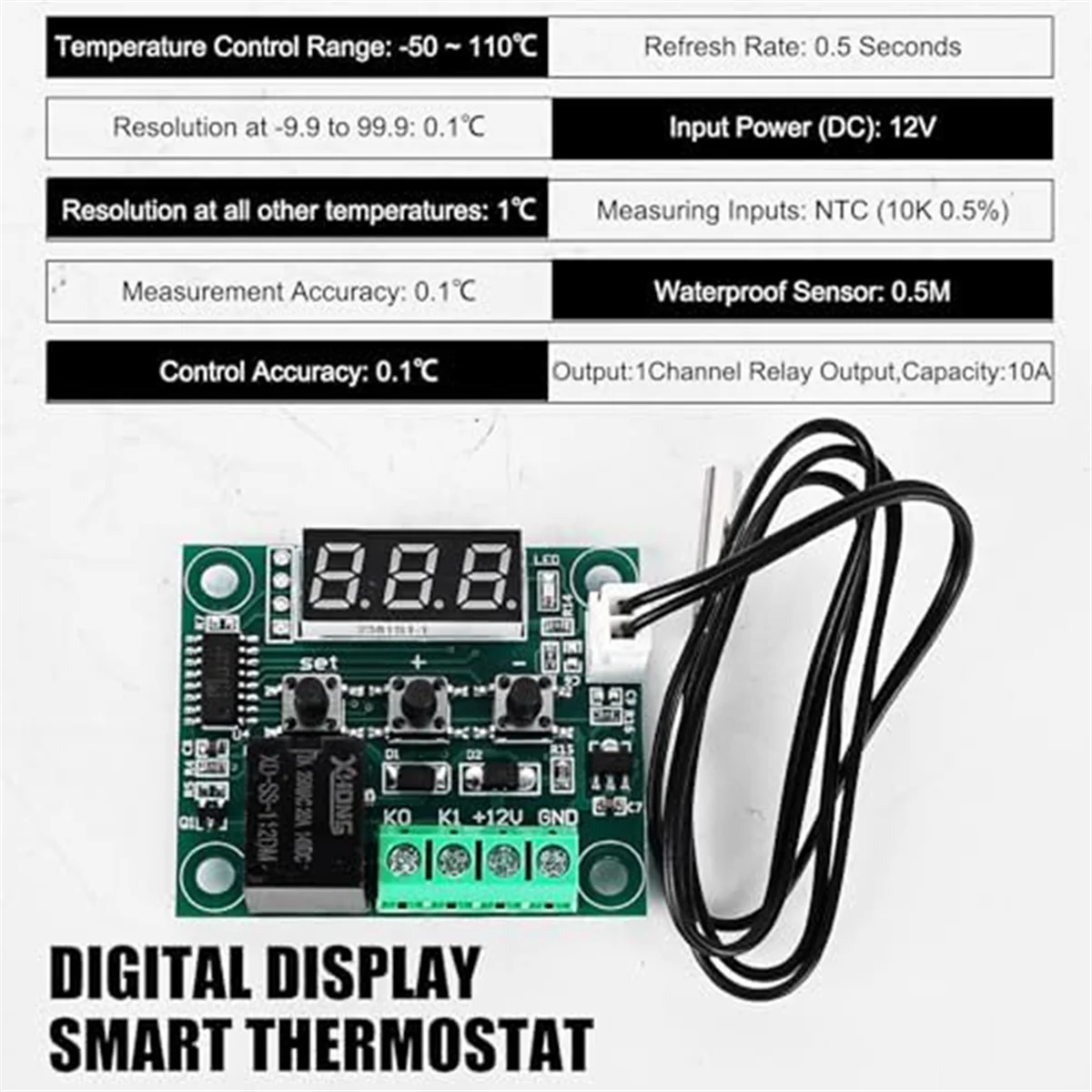 A40I W1209 DC 12V LED 디지털 온도 조절기 온도 컨트롤러-50-110 ° 센서 프로브가 있는 C 온도 제어 스위치 모듈 보드