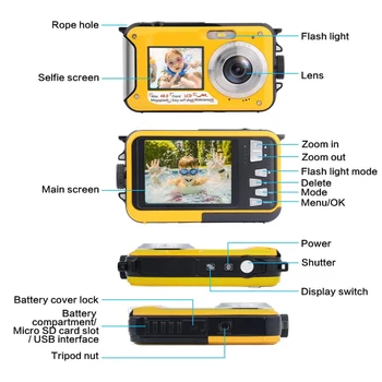 Underwater Camera Dual Screens HD 2 7K 48MP Digital Waterproof Anti shake Outdoor Video Recorder