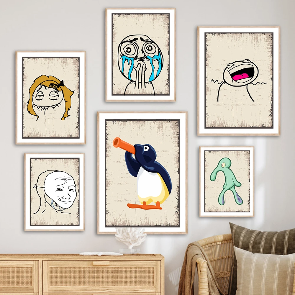 

Funny Meme Crying Funny Abstract Cartoon Kids Room Wall Poster Print Cute Penguin Modern Home Decor Canvas Painting Humor