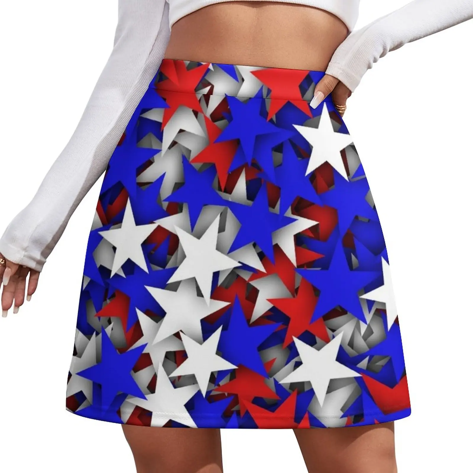 

Blue, red, white stars Mini Skirt kpop short skirt chic and elegant woman skirt
