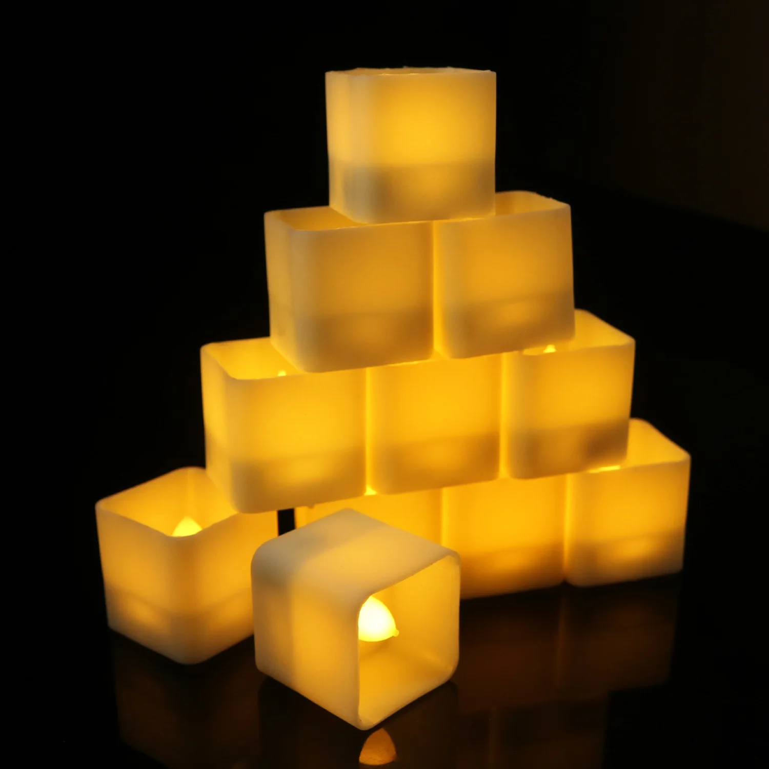 12pcs LED Square Electronic Tea Lights Candles Flameless Tea Lights For Outdoor Garden Christmas Wedding Party Decoration