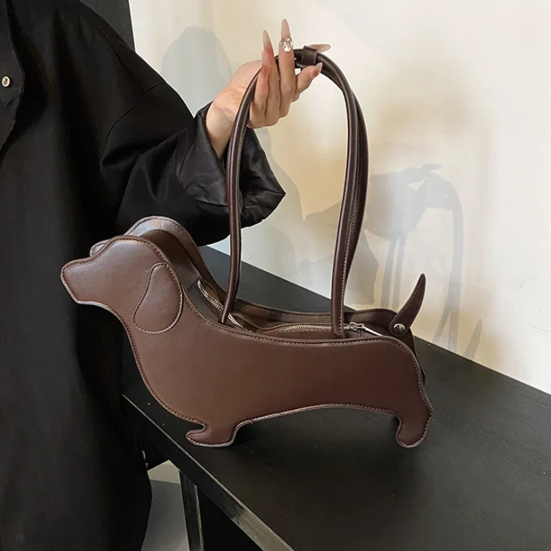 INS Three-dimensional Dachshund Shoulder Bag PU Leather Retro Handbag Korean Design Underarm Bag Purse and Handbag Designer Bag
