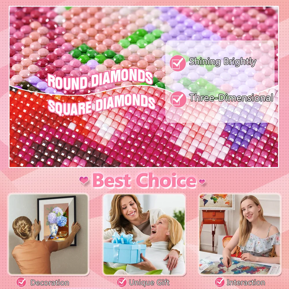 HUACAN 풀 스퀘어 라운드 다이아몬드 모자이크 키트 매화꽃 5D DIY 페인팅 홈 벽 장식 라인스톤