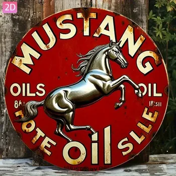 Retro 2D Flat Mustang Oil Sign Vintage Metal Tin Poster – Aluminum Wall Decor for Garage, Bar & Man Cave 1