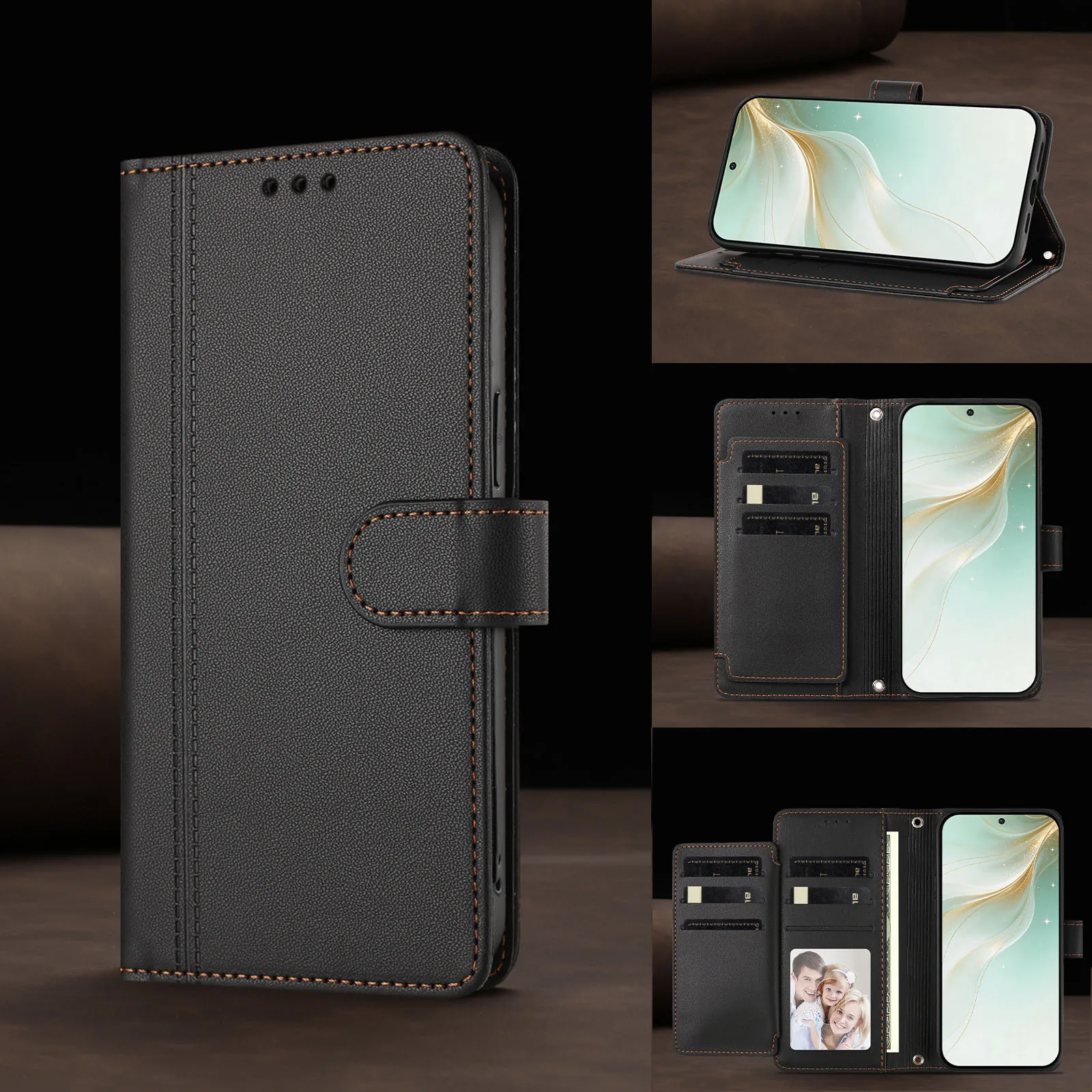 Luxury Leather Flip Phone Case with 9 Card Slots and Strap Book Wallet Design