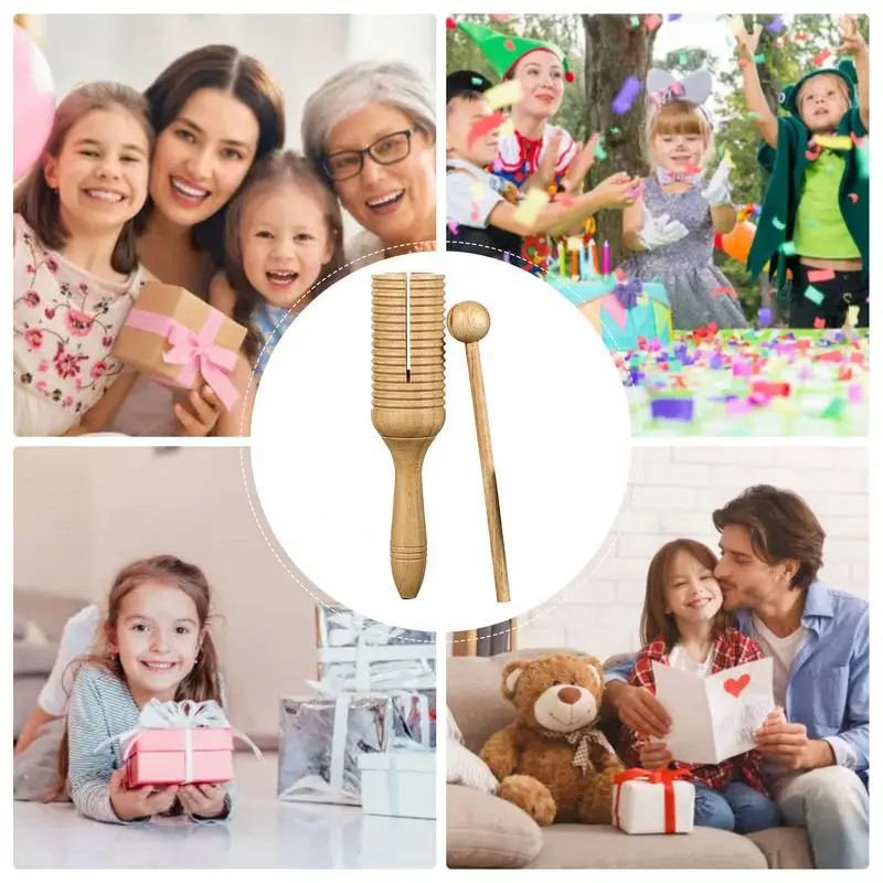 Wooden Crow Sounder Wooden Guiro Crow Sounder Percussion Instrument Educational Toy Latin Musical Toy With Stick For Kids