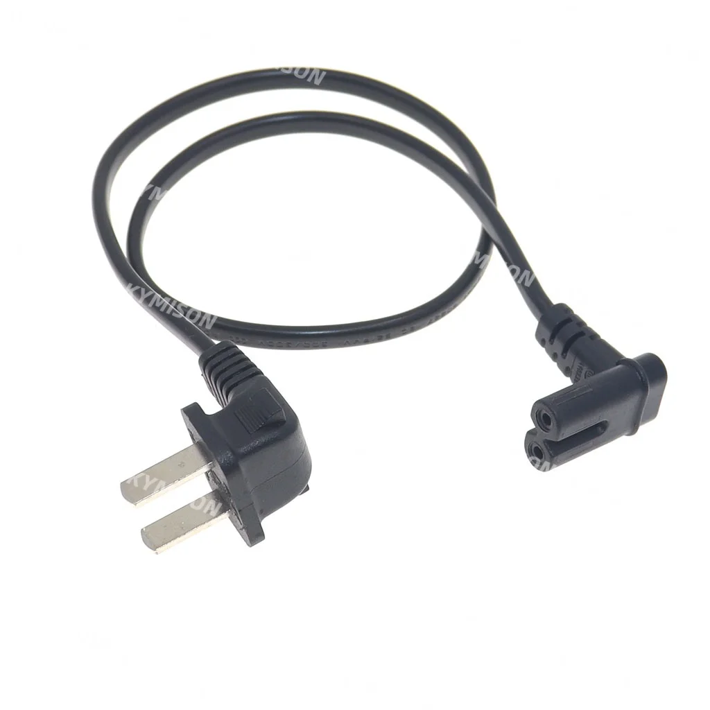 Universal 2-Pin Plug Power Cord with Right-Angle C7 Connector, Available in Multiple Lengths