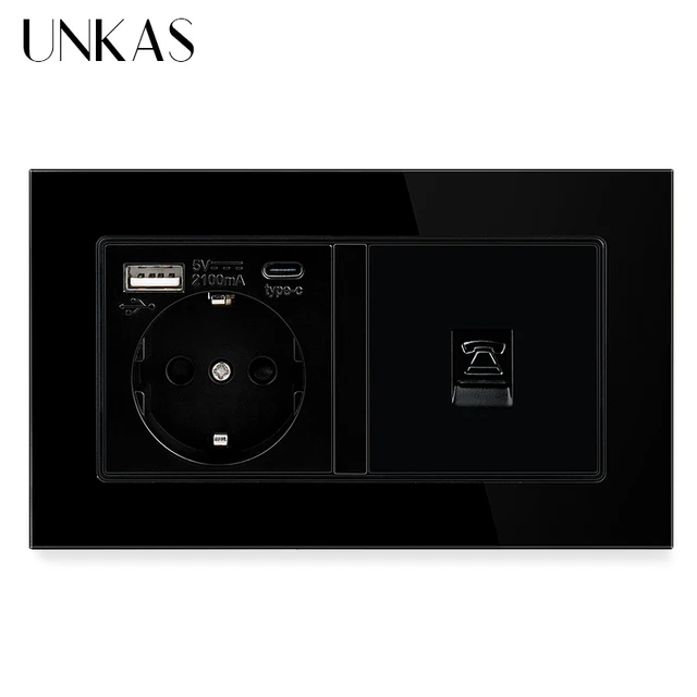 C타입 USB 포트가 추가된 UNKAS 블랙 EU 소켓