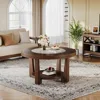Coffee Table, 2-Tier Round Coffee Table with Heavy-Duty Wood Tabletop for Living Room,Circle Wood Accent Center Table 4