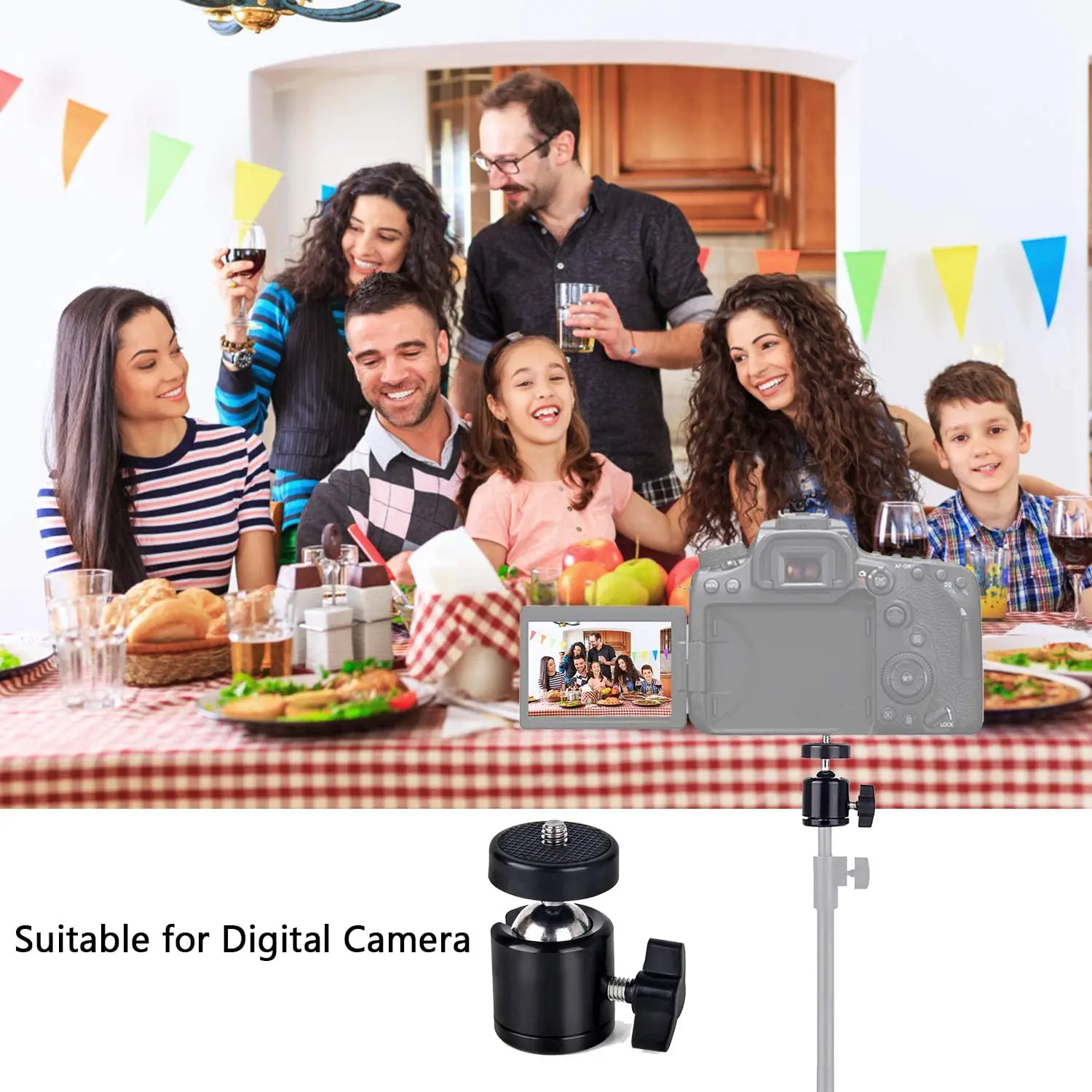 Universal 1/4" Ball Head Screw Tripod Mount 360 Rotating Mount Base Adapter for DSLR Camera Tripod Monopod Camcorder Light Stand