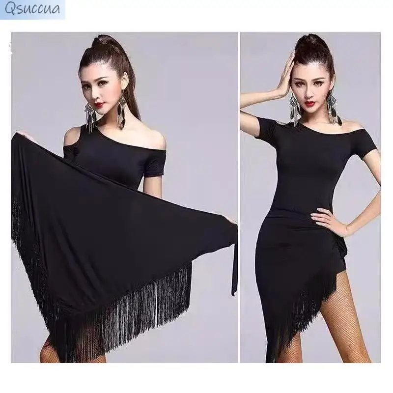 

New Latin Dance Tassel Triangle Scarf One-Piece Skirt Adult Skirt Clothing Women's Hip Scarf Practice Skirt