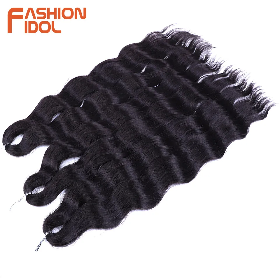 FASHION IDOL 24 Inch Deep Wave Hair Synthetic 3PCS Braiding Hair Extensions Water Wave Hair Crochet Braid Hair Ombre Blonde Hair 3