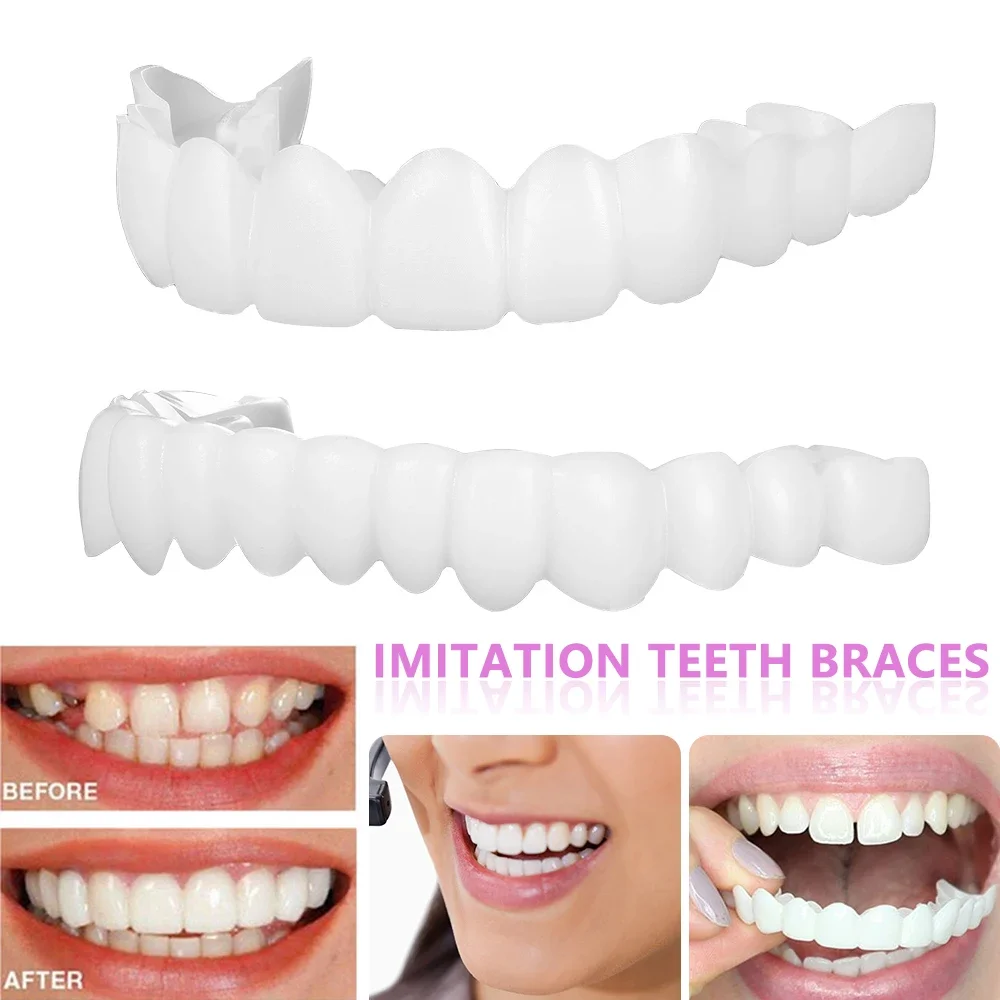 Upper Lower Fake Teeth Cover Perfect Bright Veneers Comfort Fit Flex Dentures Braces Whitening Toy makeup toy,princess pretend toys