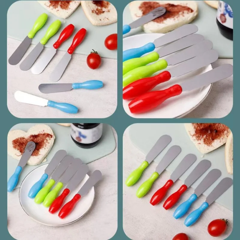 6PCs multi-purpose stainless steel mini butter spreader knife with plastic handle, bread sandwich cream cheese condiment knife