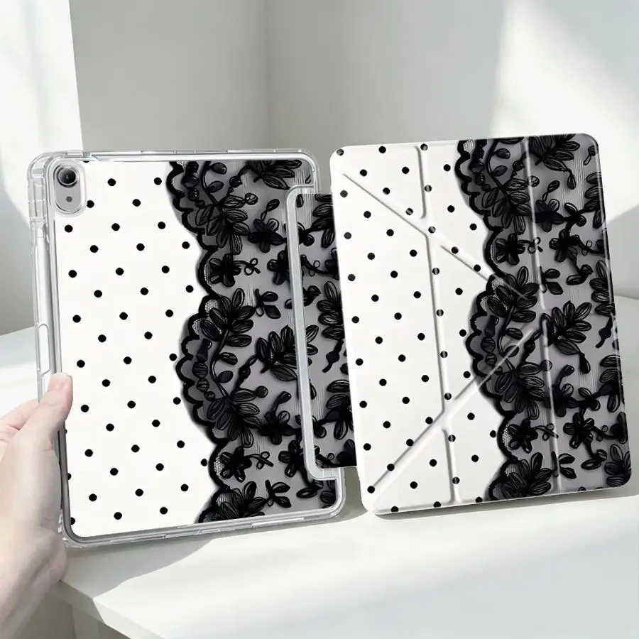 Elegant Black Lace Print Tablet Case with Pen Slot