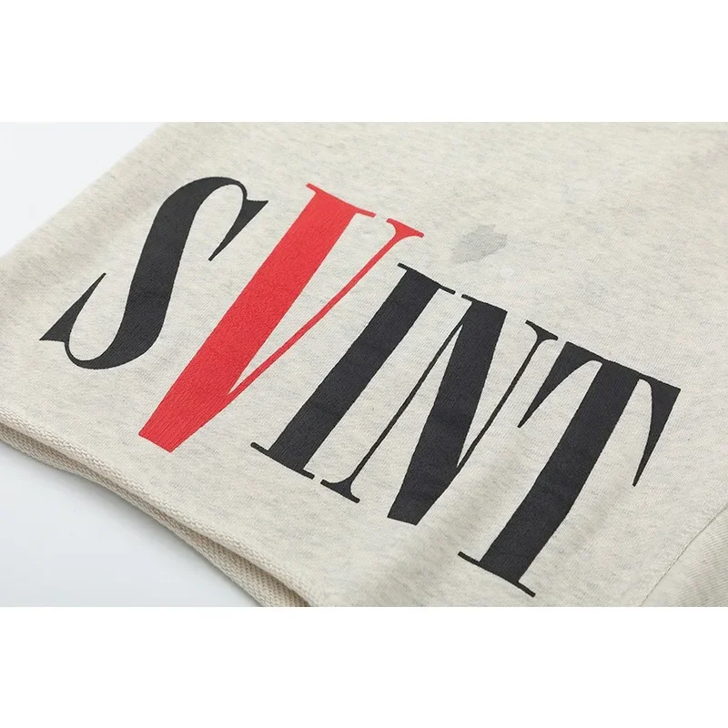 New casual and comfortable Saint distressed printed cropped shorts with fashion label loose gray for men and women