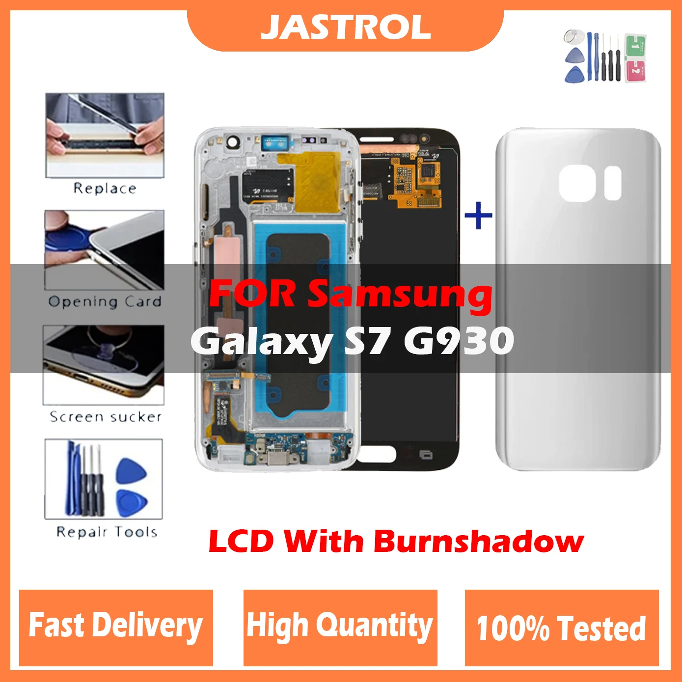 5.1' Burn-shadow AMOLED LCD For Samsung S7 Display With Frame G930 G930F LCD Screen Digitizer Assembly With Back Cover