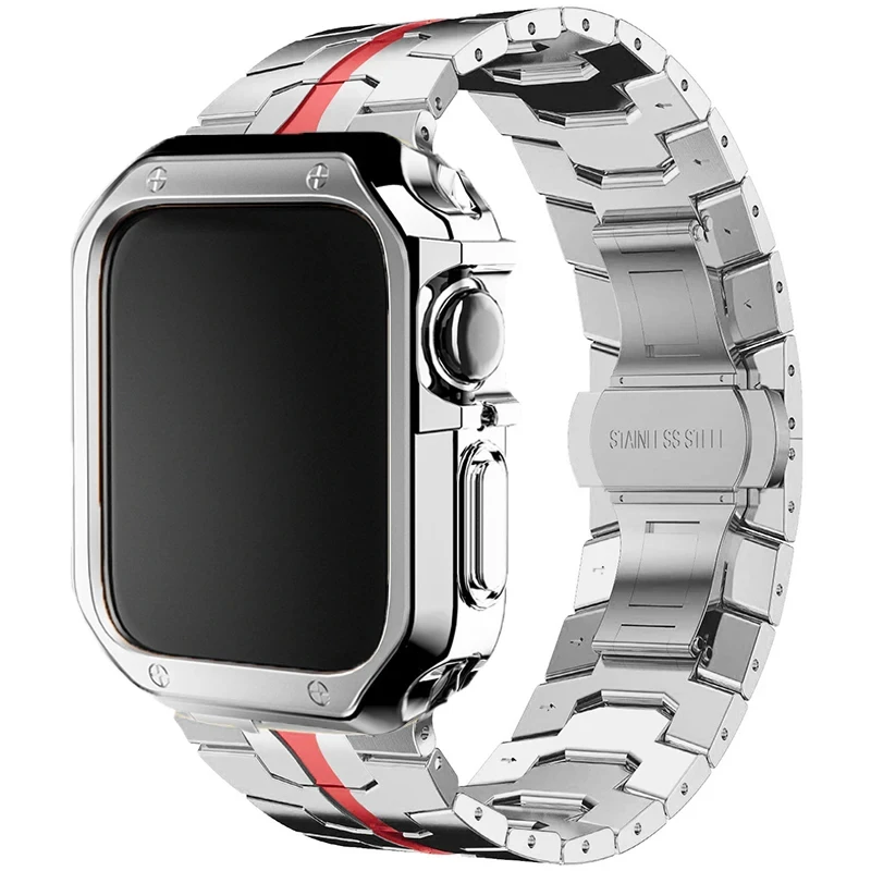 Premium Stainless Steel Watch Band and Protective TPU Cover Set