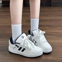 Casual Breathable Donut Shoes for Couple Student Low Top Shoes PU Synthetic Leath Rubber Sole Slip Resistant Comfortable Shoes A