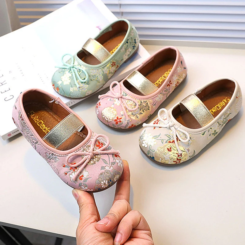 

Детская обувь, обувь для девочек, классические туфли в китайском стиле для девочек, туфли принцессы Мэри Джейн с бантом, танцевальные туфли с вышивкой, детские туфли на плоской подошве для девочек