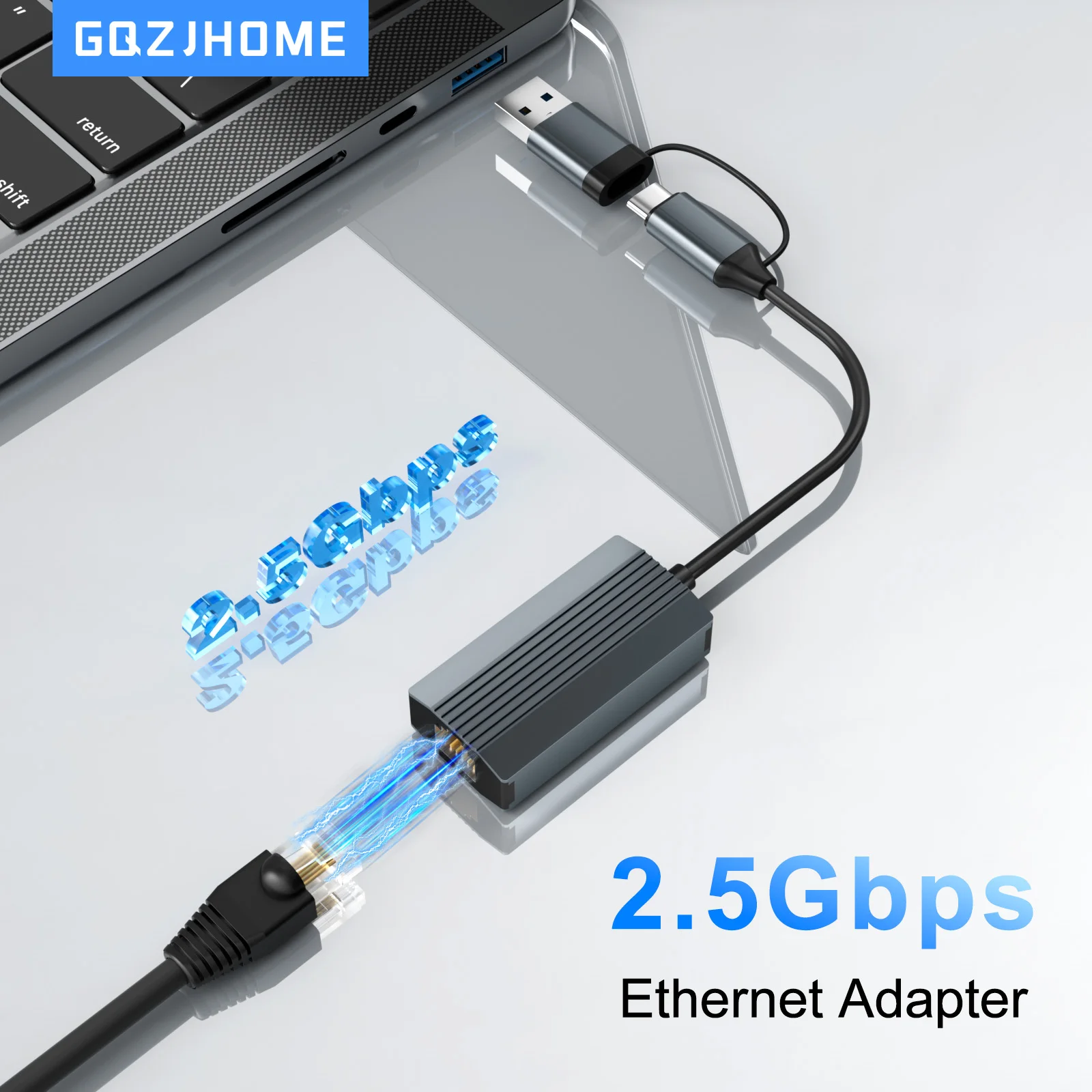 2.5G Ethernet Adapter 2500Mbps USB 3.0 & Type C to Rj45 Network Card for Laptop PC NAS Server Windows Mac OS Internet