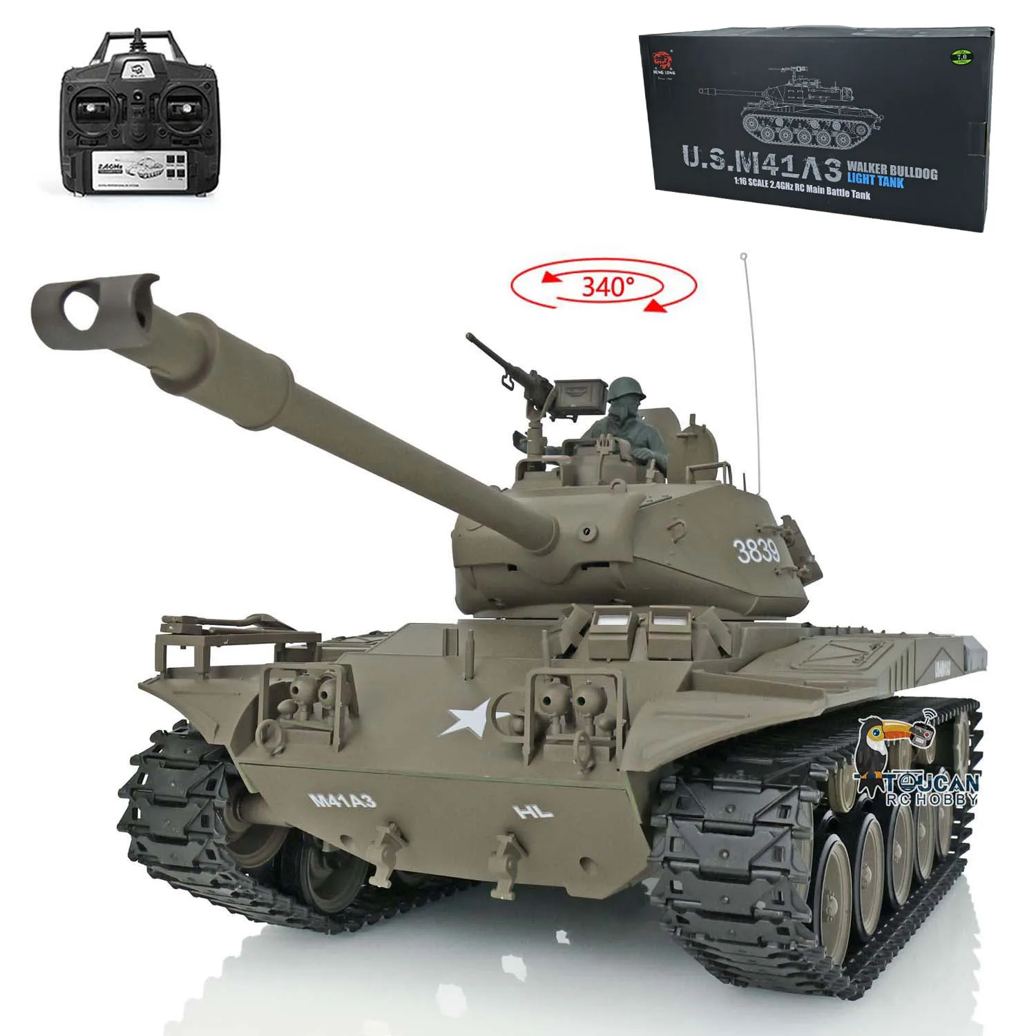 

2.4Ghz HENG LONG 1/16 Scale 7.0 Plastic Walker Bulldog RTR RC Tank Model 3839 Smoking Unit Gearbox Tracks Wheels Toys TH17323