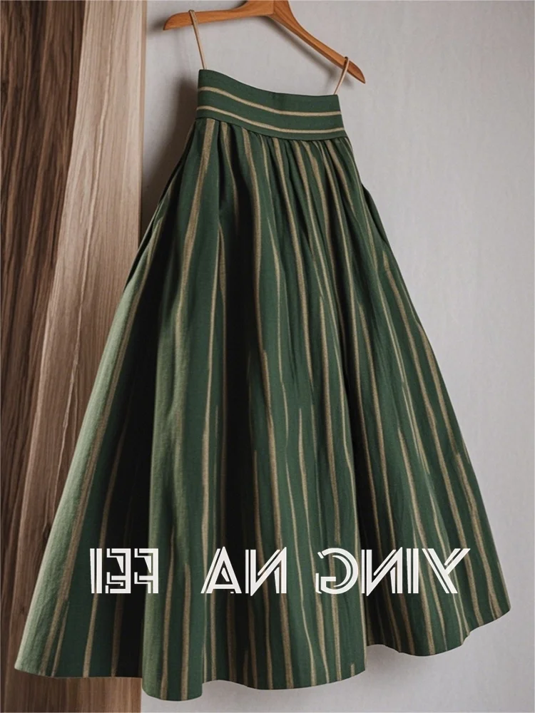 een Striped A-Line Skirt Women's High Waist Slimming Bump ape