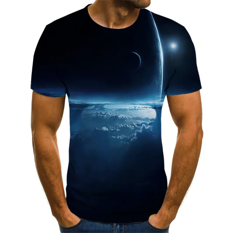 

2021 Four Seasons New Best Selling Cosmic Star Print Top Short Sleeve Top Design Simplicity Soft Fit Easy Oversized T-Shirt