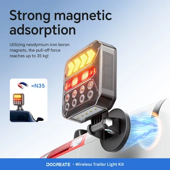 Wireless Magnetic Trailer Tail Lights for Trucks RVs, USB & Solar Rechargeable, 2.4GHz Remote, IPX6 Waterproof, 180° Adjustable 1