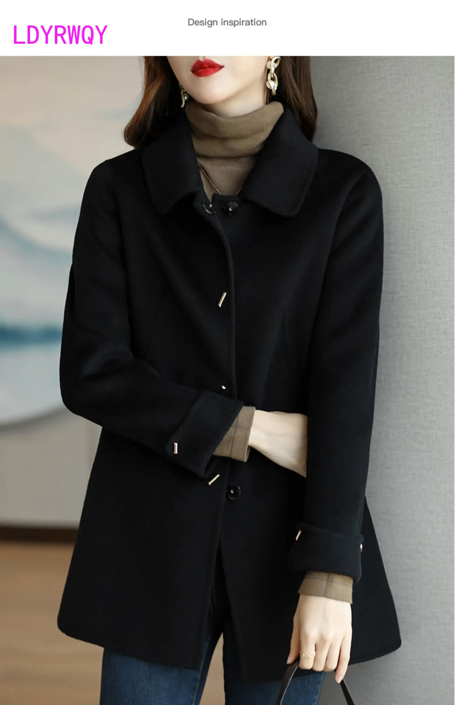 2023 New Korean Version Small Woolen Coat for Women Short Fit Long Sleeve Woolen Coat for Women
