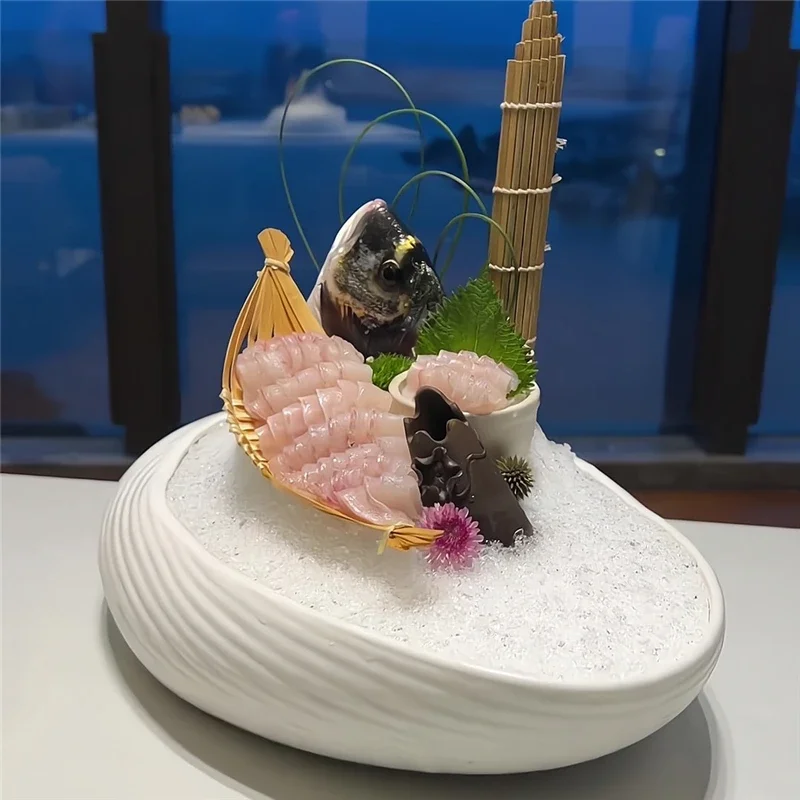 Creative salmon plate Seafood Pose Japanese Cuisine Plate Deep blue sashimi sushi boat plates Fashionable high-end sashimi plate